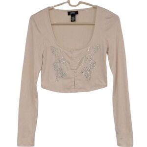 Y2K Rhinestone Embellished Cropped Butterfly Top